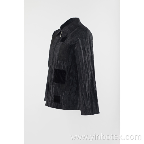 Black casual patched coat in wrinkle jacket
